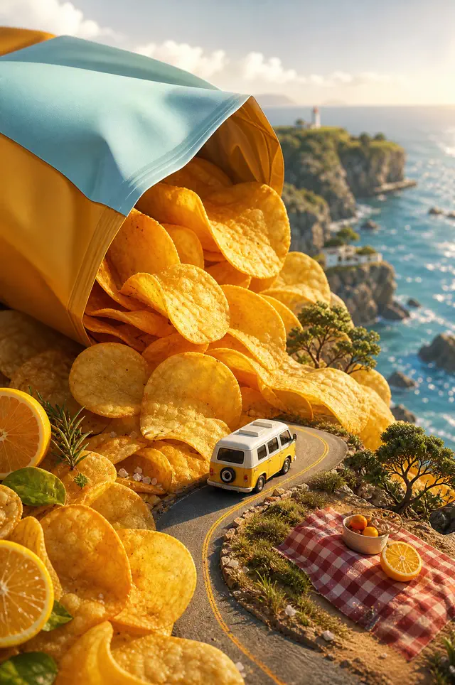 旅行主题原创薯片包装广告海报